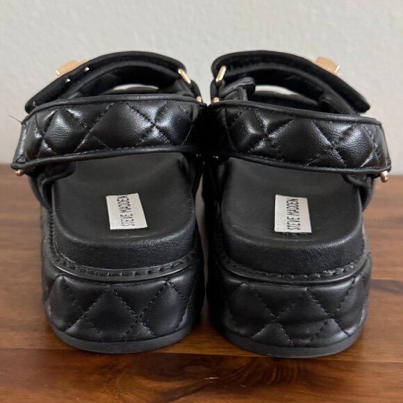 Steve Madden - Bigmona Quilted Leather Slingback Platform Sandal in Black - Picture 3 of 7